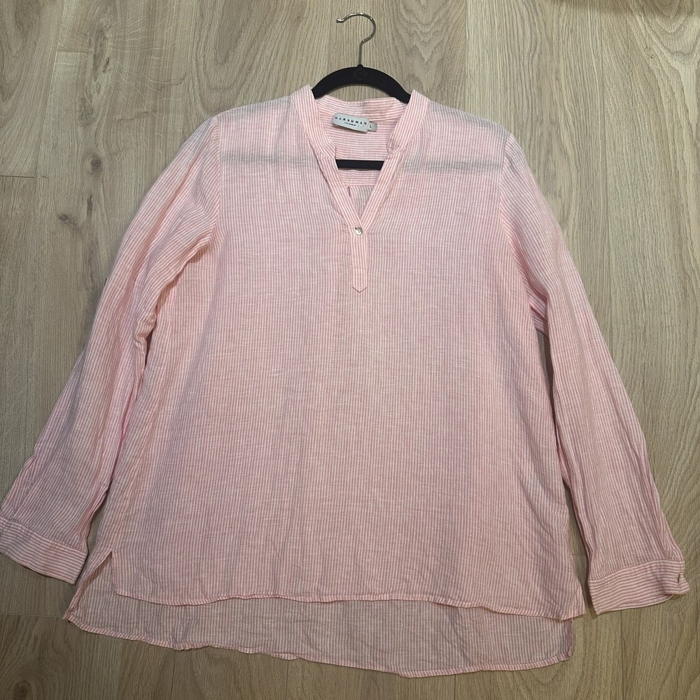 Harshman Pink Stripe Linen Long Sleeve Blouse‎ from Tuckernuck Size Large